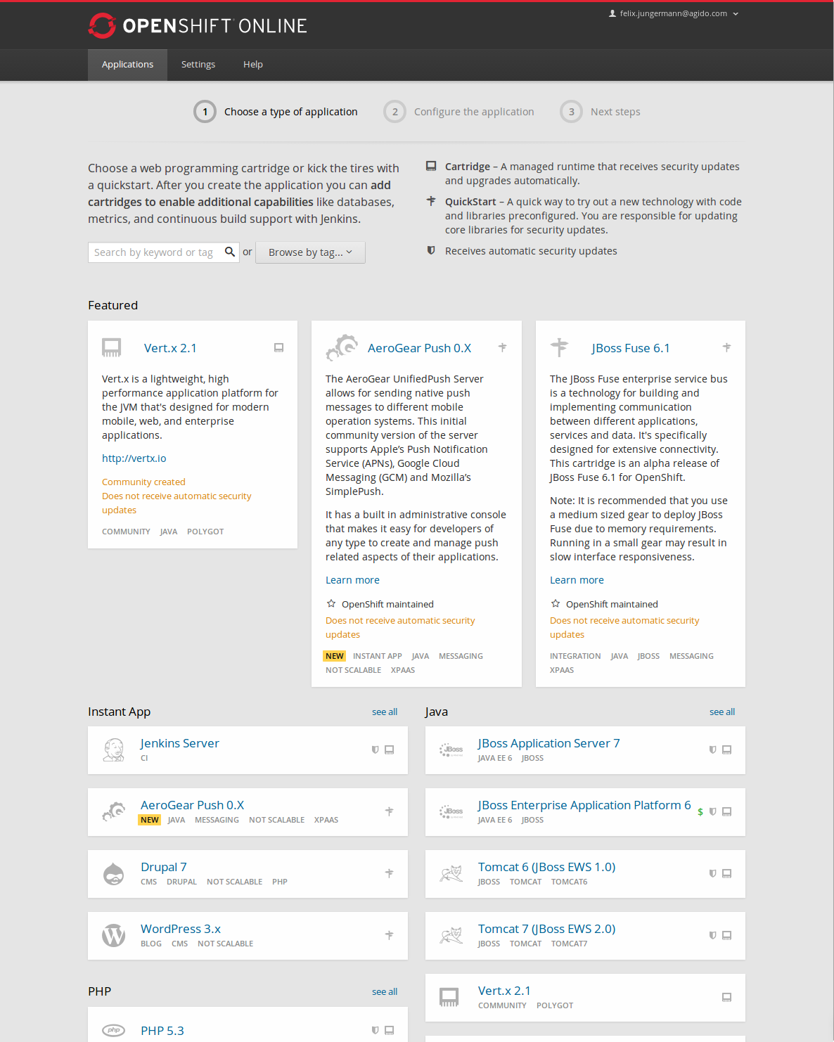 Abb. 1: Auswahl der Applikationen